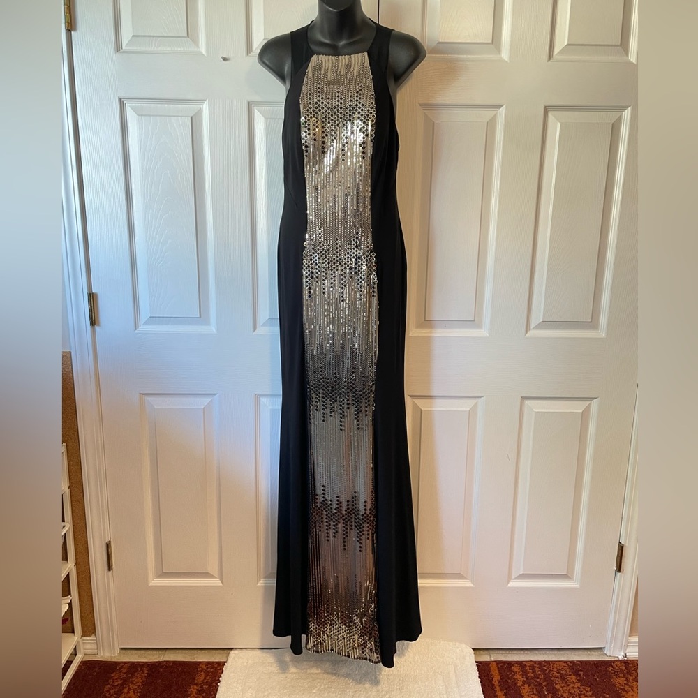 Floor length black & gold party dress US SZ 10